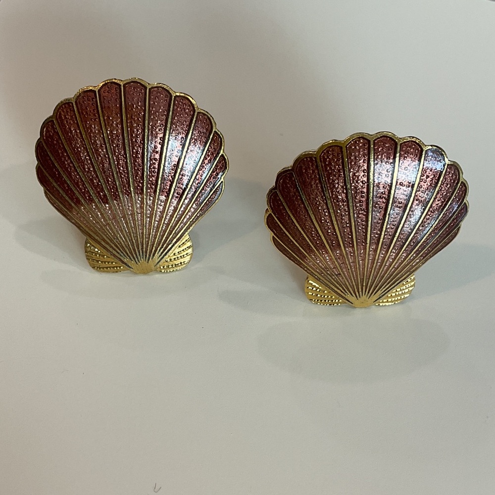 Shell-Shaped Cloisonné Earrings in Gold and Amber Shades